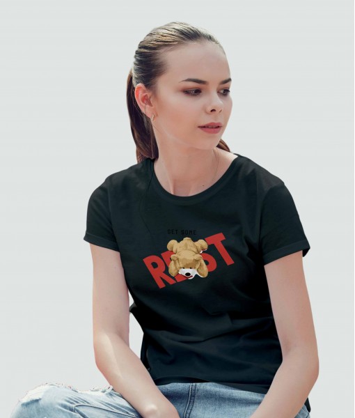 Дамска тениска с щампа Текст и надписи Get some rest with bear